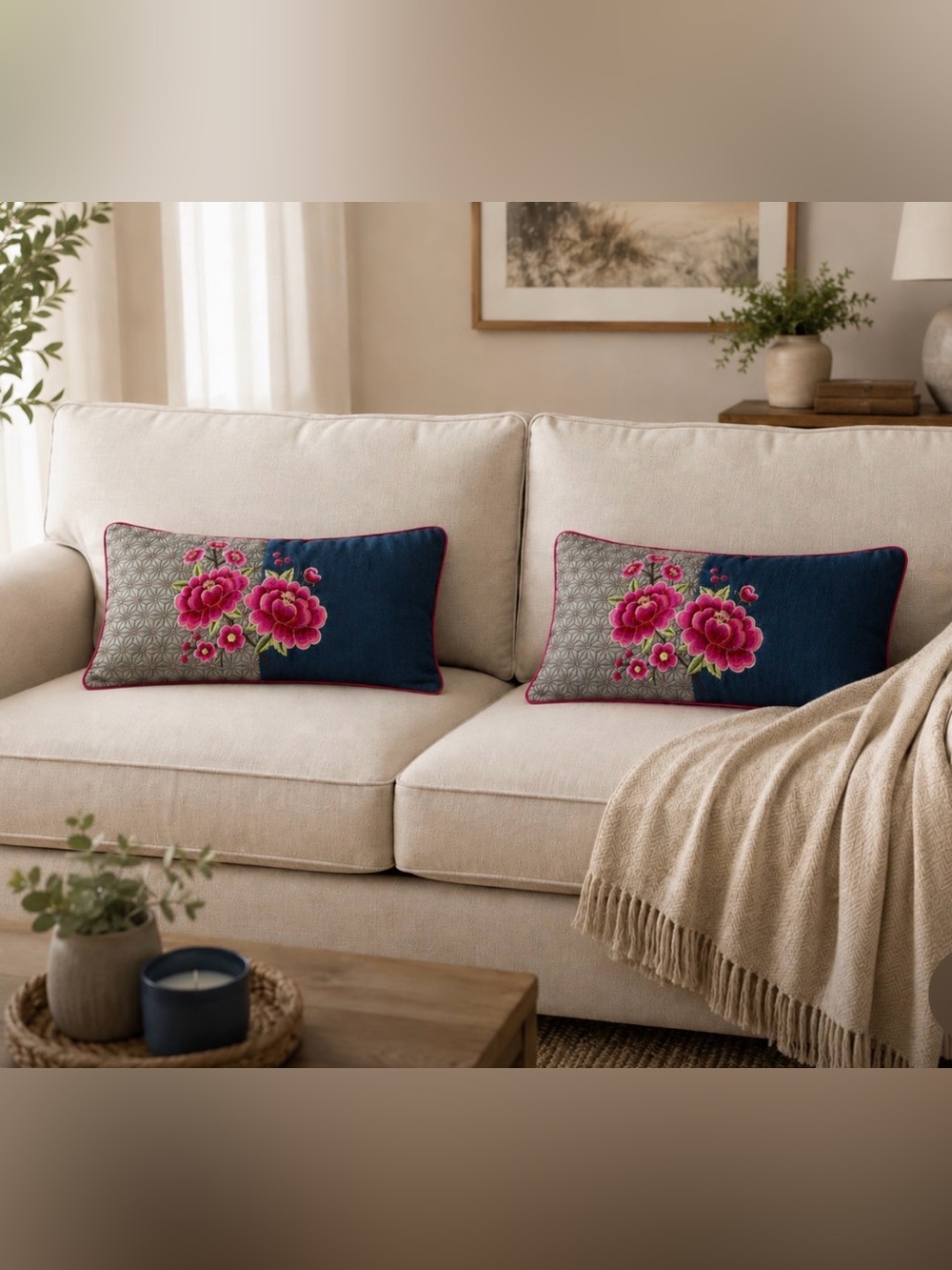 Anthro PIP‎ Studio Polysilk embroidered pillow cushion covers set of 2 12x20